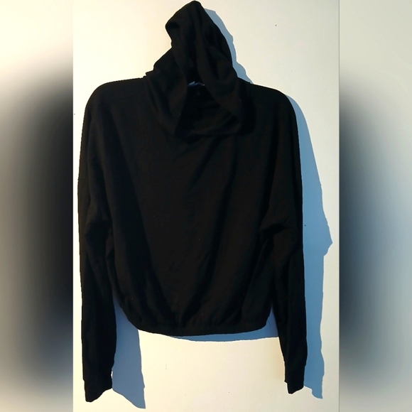 gaze Tops - Black Hooded Sweatshirt Elastic Waist